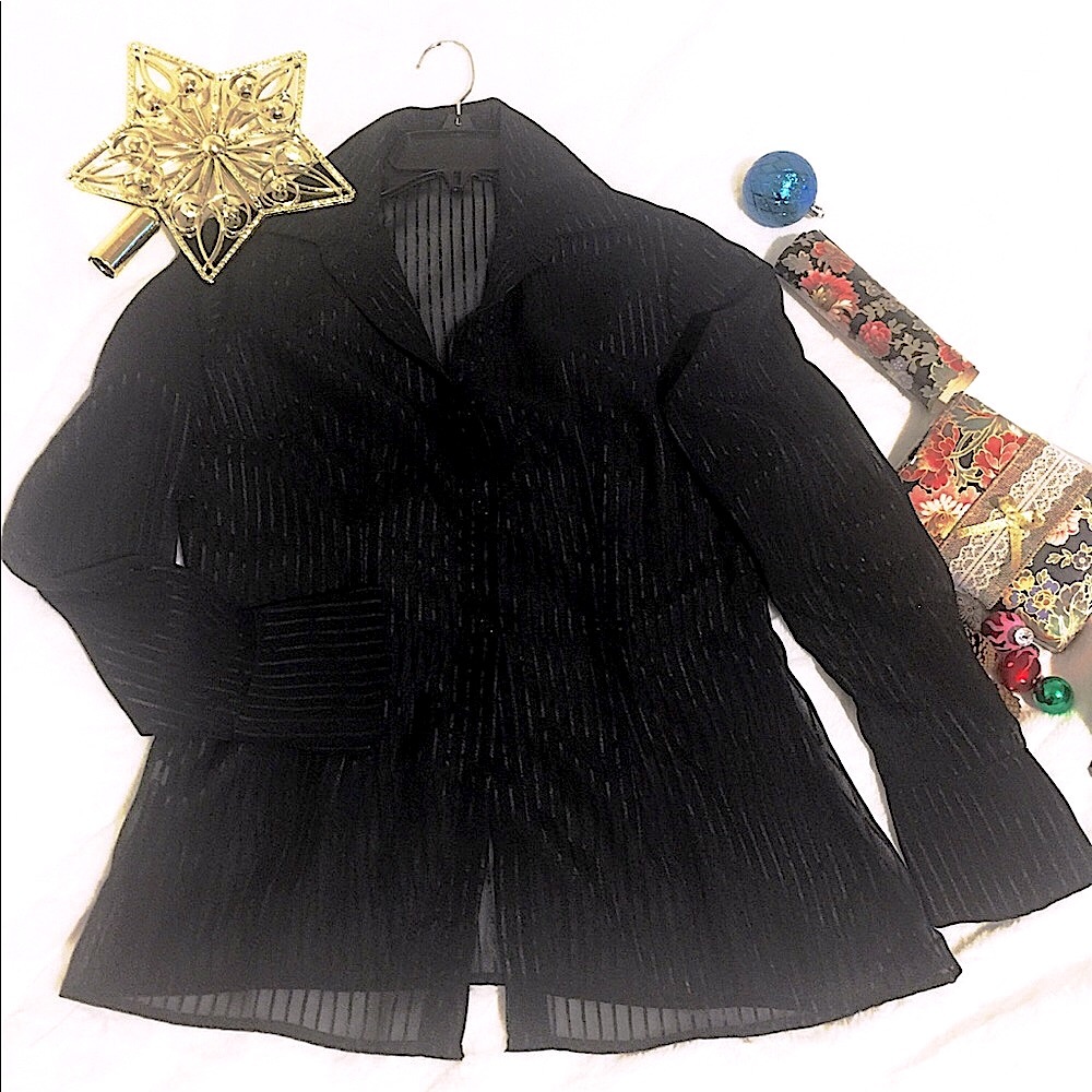 Express Chic Black Sheer Pinstripes Button⬇️Blouse